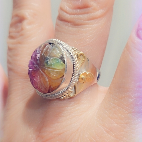Carved Agate Sterling Silver Dyed Gemstone Ring